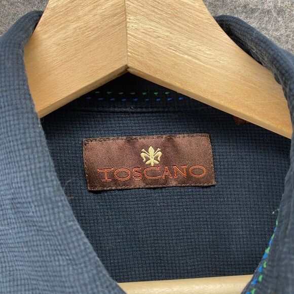 Toscano Shirt Men S Small Blue Button Up Collared Silk Short Sleeve Pockets - Picture 5 of 9